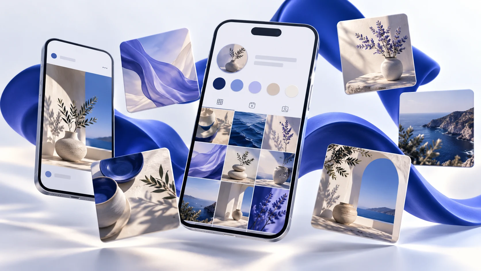 3D concept of a coordinated fictional social profile and content collection