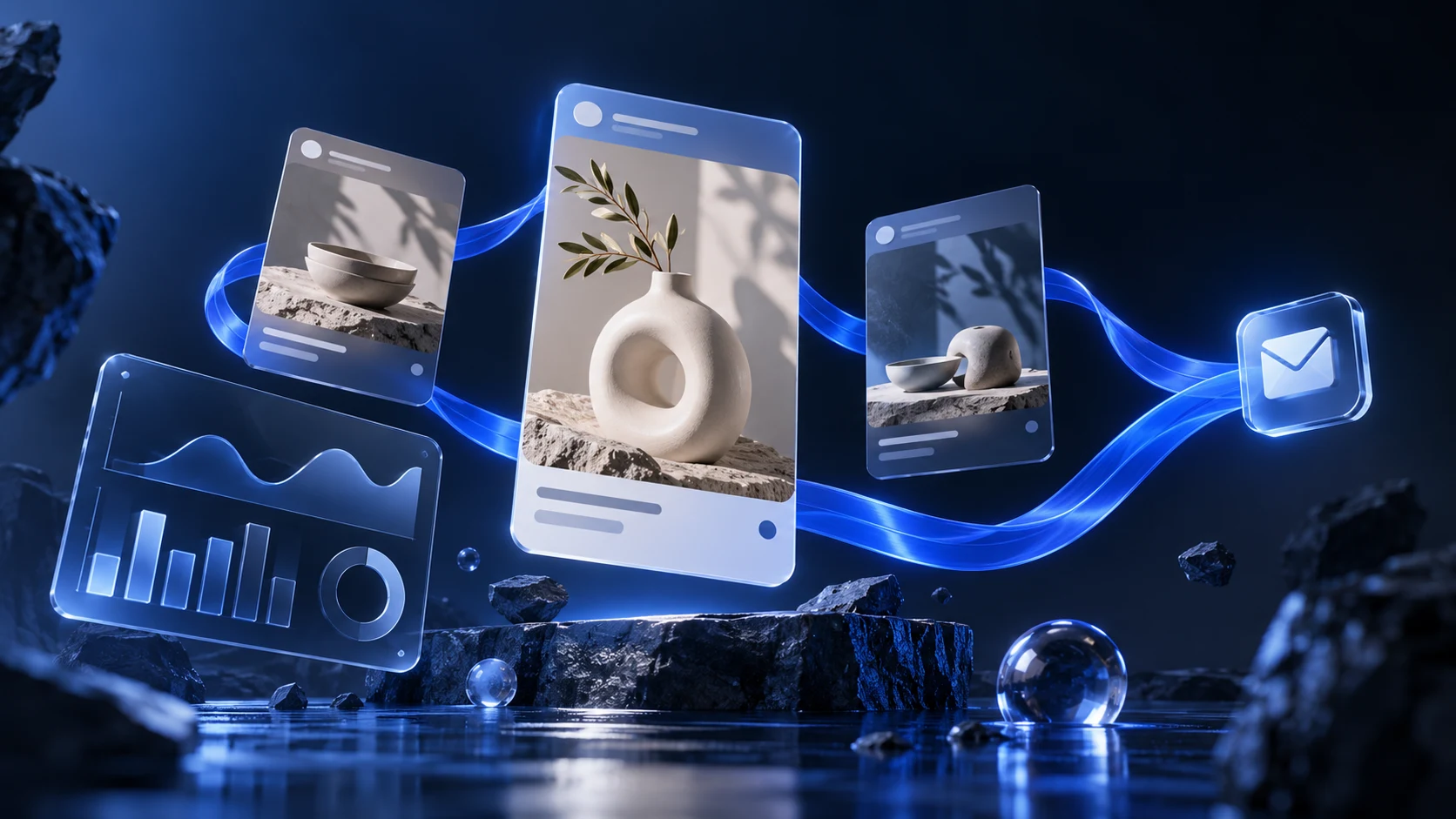 3D concept of advertising creative variations and campaign planning